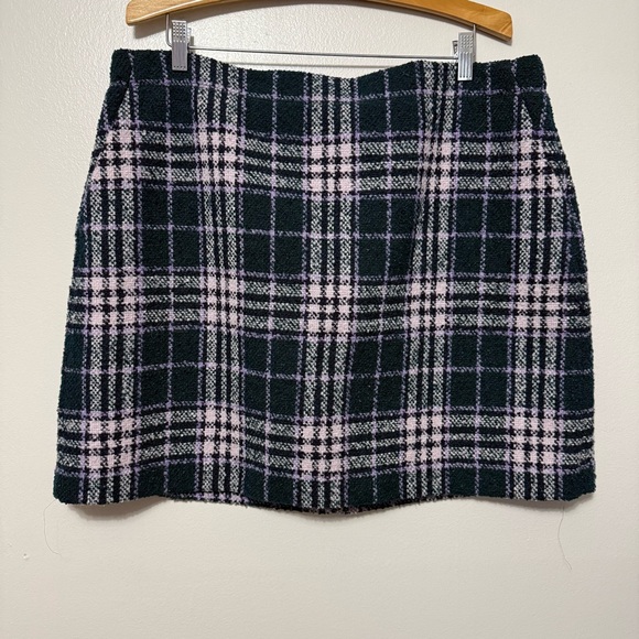 LOFT Boucle Plaid Tartan Tweed A-Line Mini Skirt Women’s 18 Preppy Lined Pockets - Picture 2 of 10